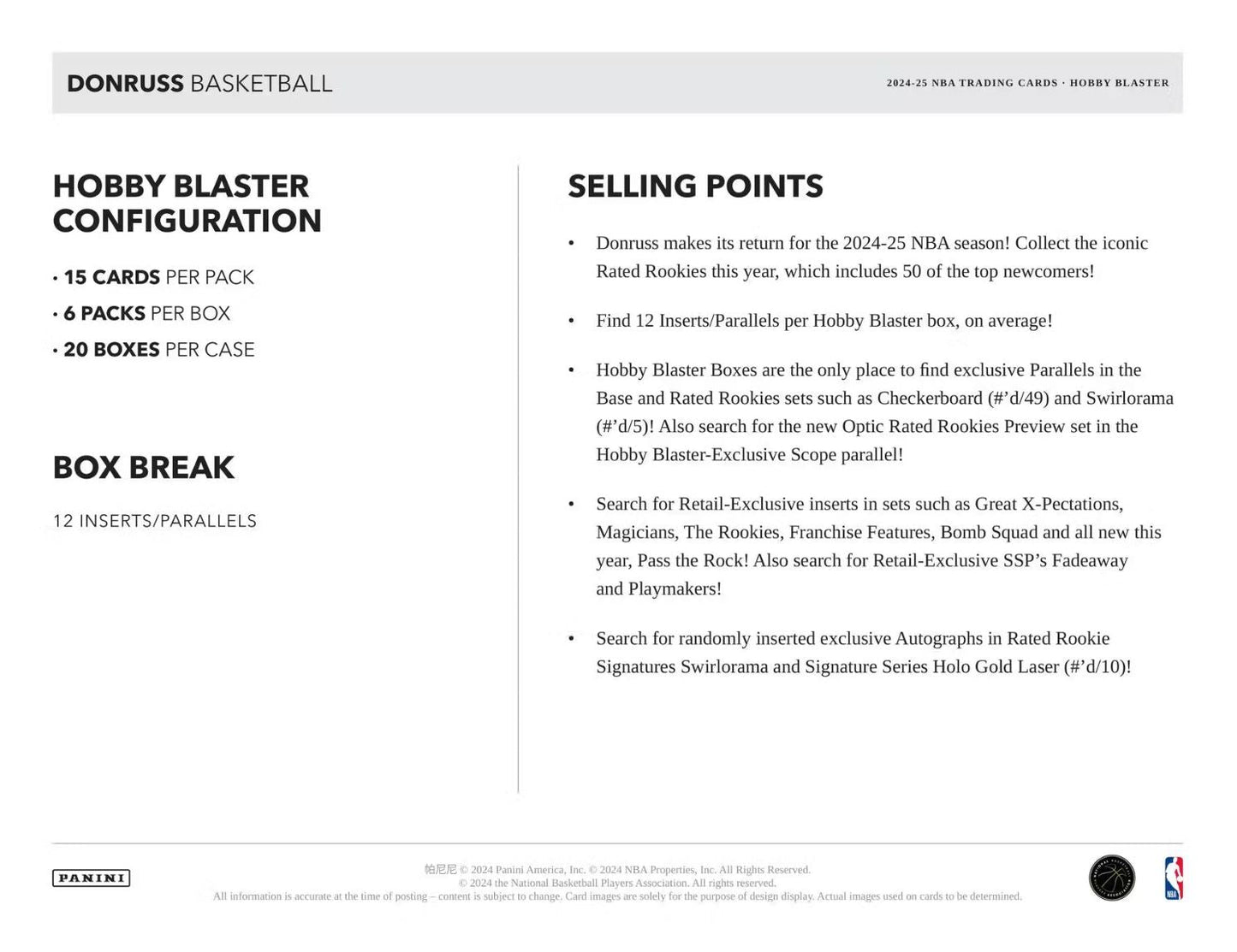 2024-25 Panini Donruss Basketball Hobby Blaster Box