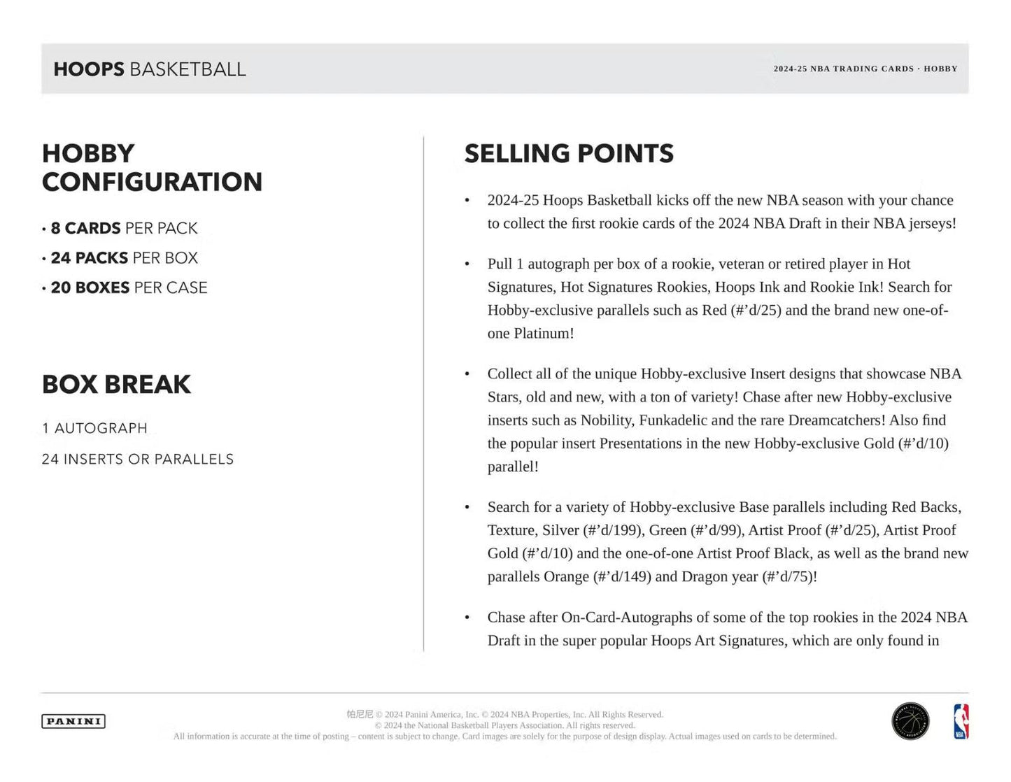 2024-25 Panini Hoops Basketball Hobby Box