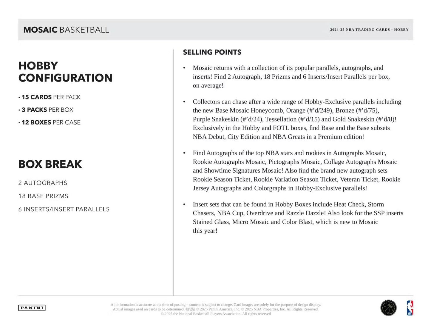 2024-25 Panini Mosaic Basketball Hobby Box