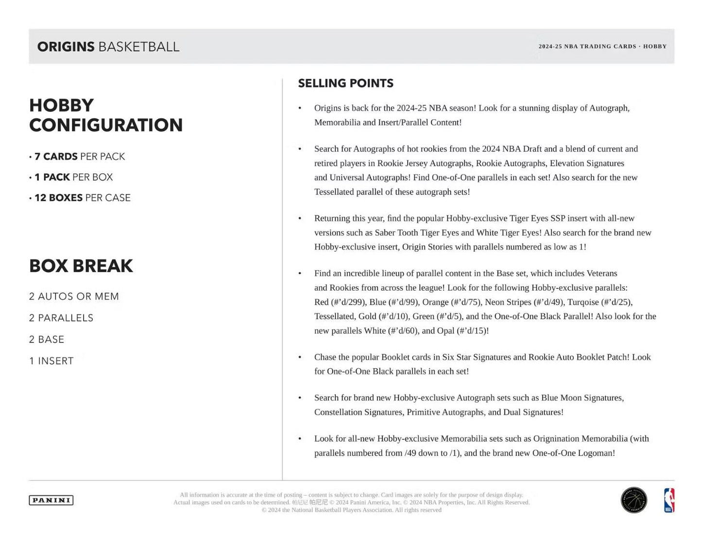 2024-25 Panini Origins Basketball Hobby Box