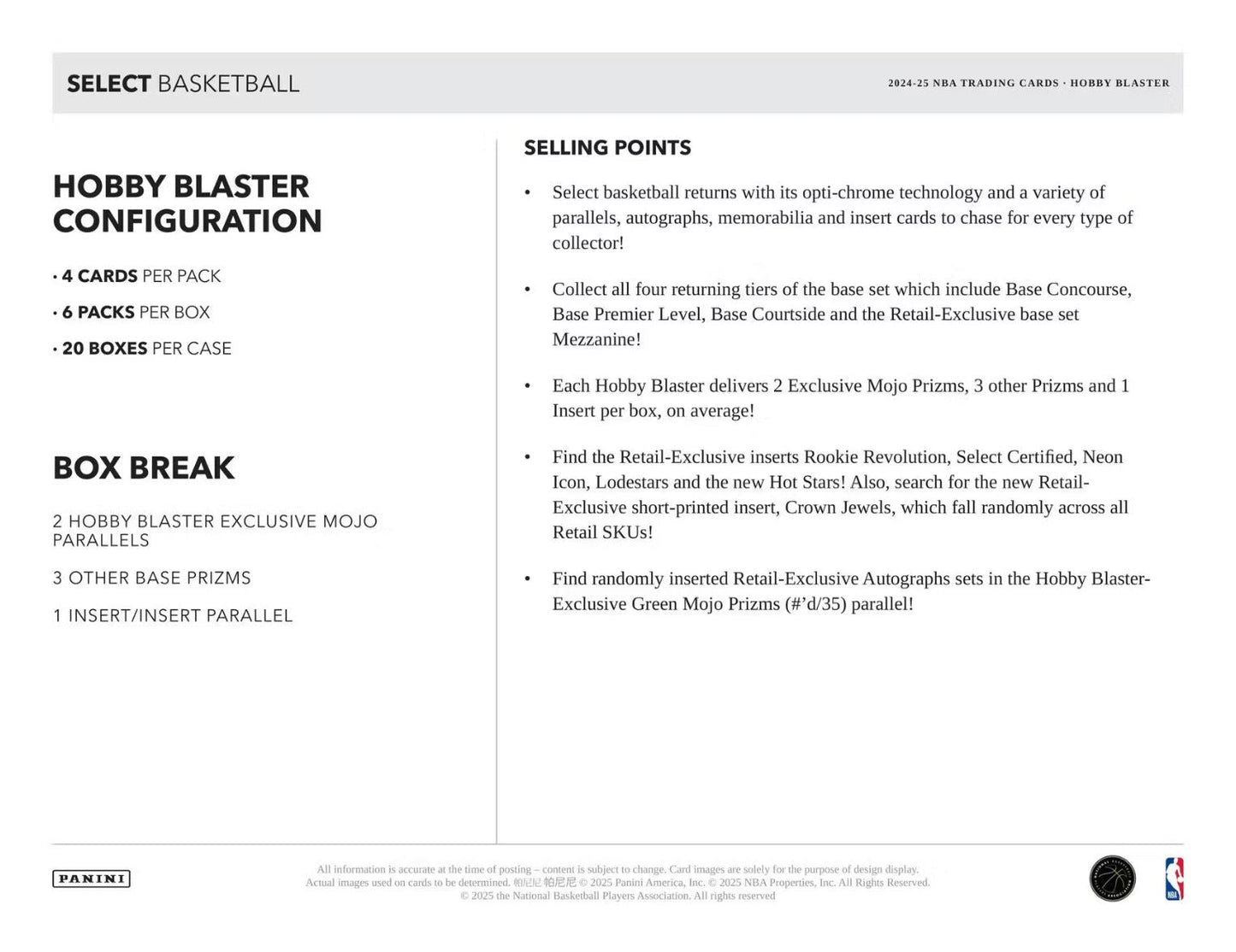 2024-25 Panini Select Basketball Hobby Blaster Box (Green & Red Mojo Prizms)
