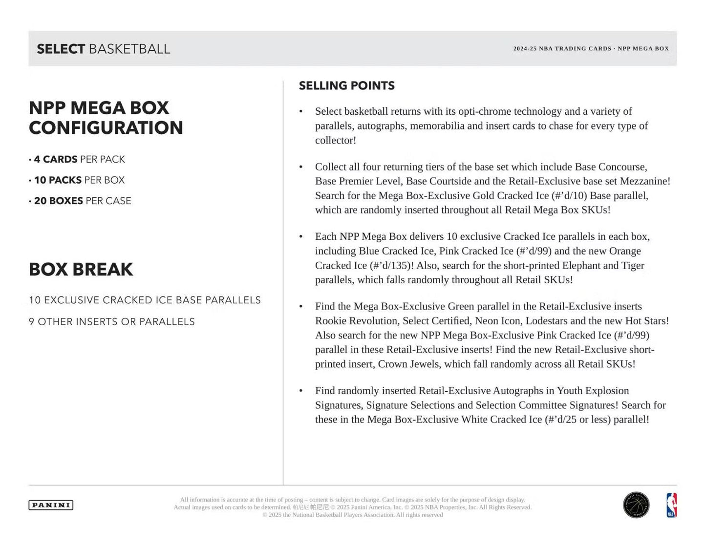 2024-25 Panini Select Basketball Mega Box (Blue, Pink & Orange Cracked Ice Prizms)