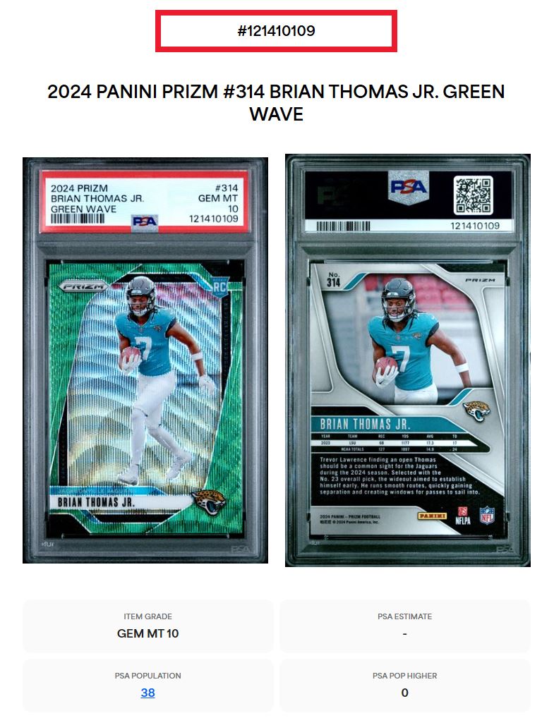2024 Prizm Brian Thomas Jr. #314 Green Wave PSA 10