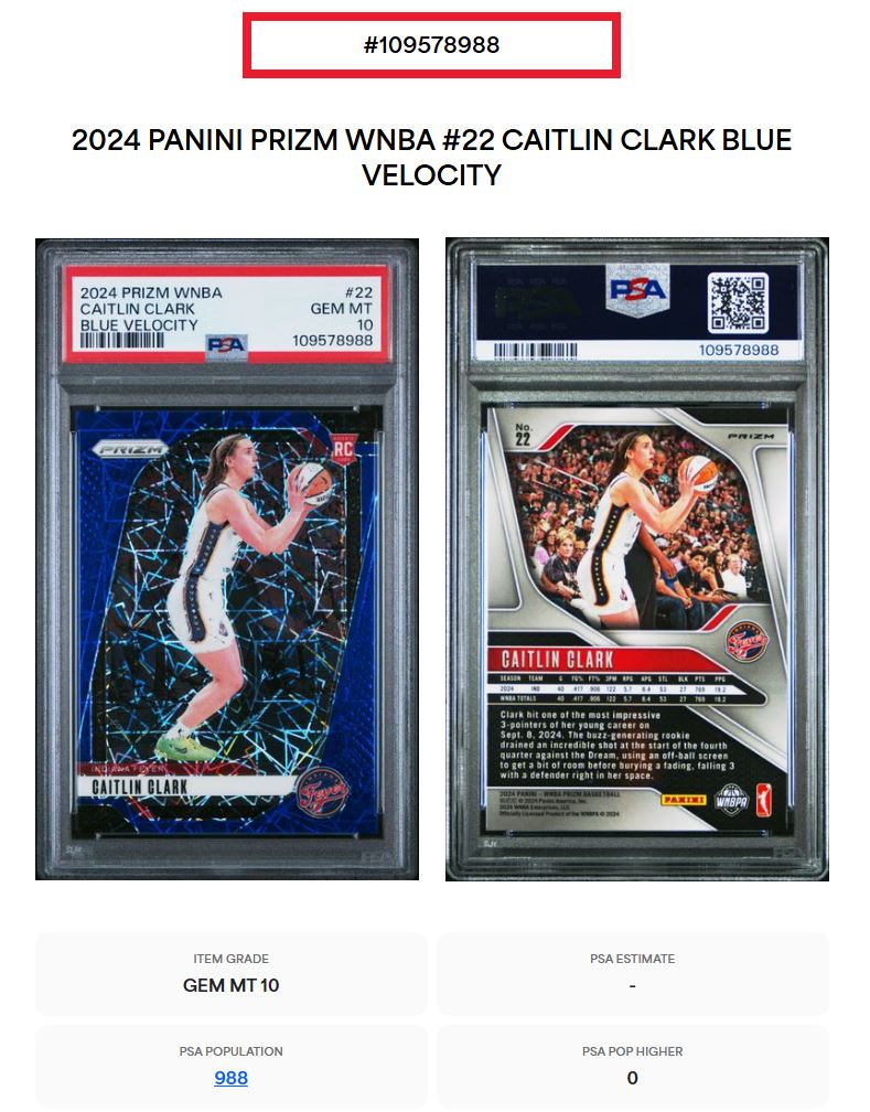 2024 Prizm WNBA Caitlin Clark #22 Blue Velocity PSA 10