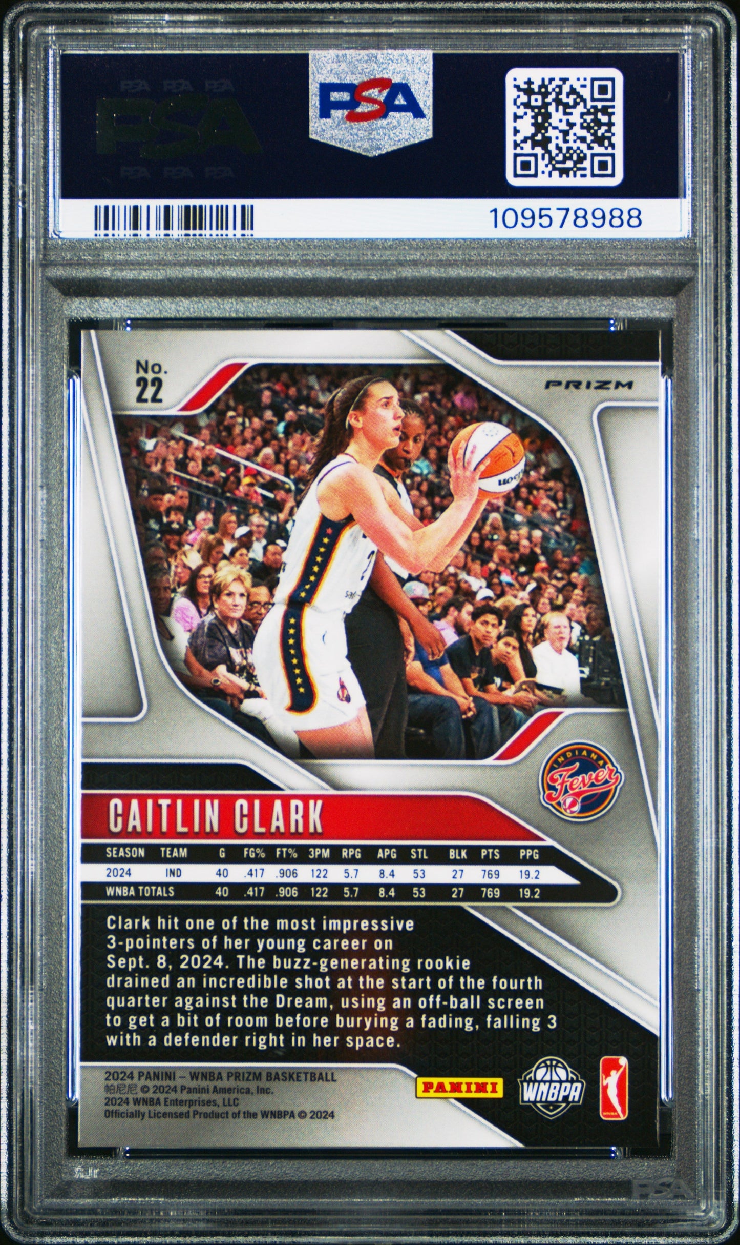 2024 Prizm WNBA Caitlin Clark #22 Blue Velocity PSA 10