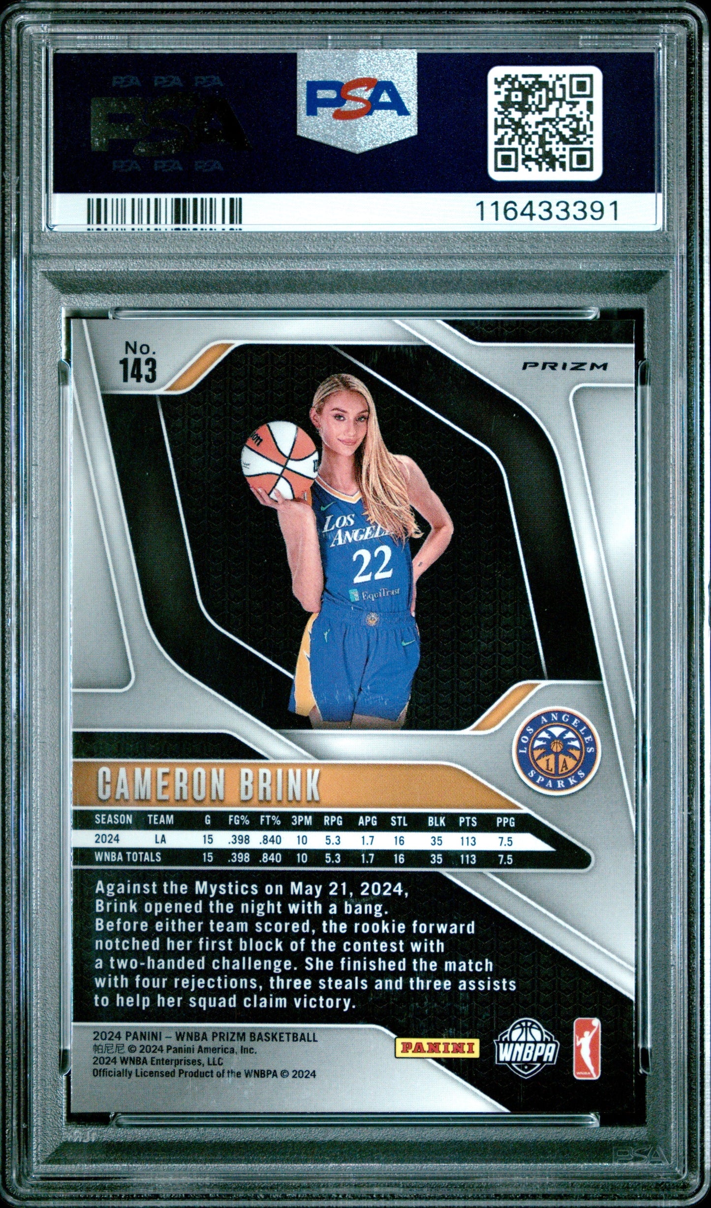 2024 Prizm WNBA-Cameron Brink-Green Prizm #143 PSA 9