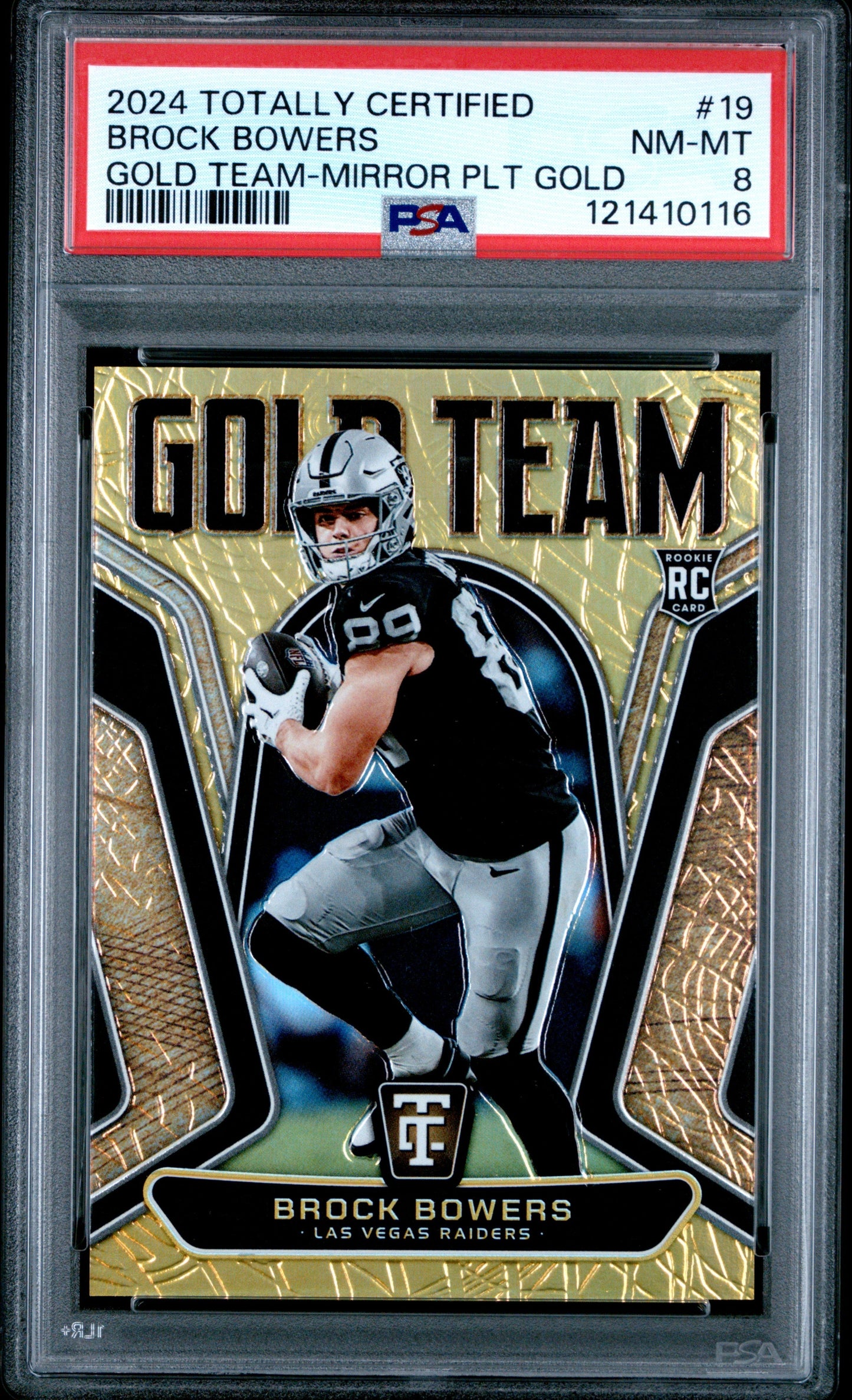 2024 Panini Totally Certified Brock Bowers Gold Team #19 Mirror Platinum Gold PSA 8