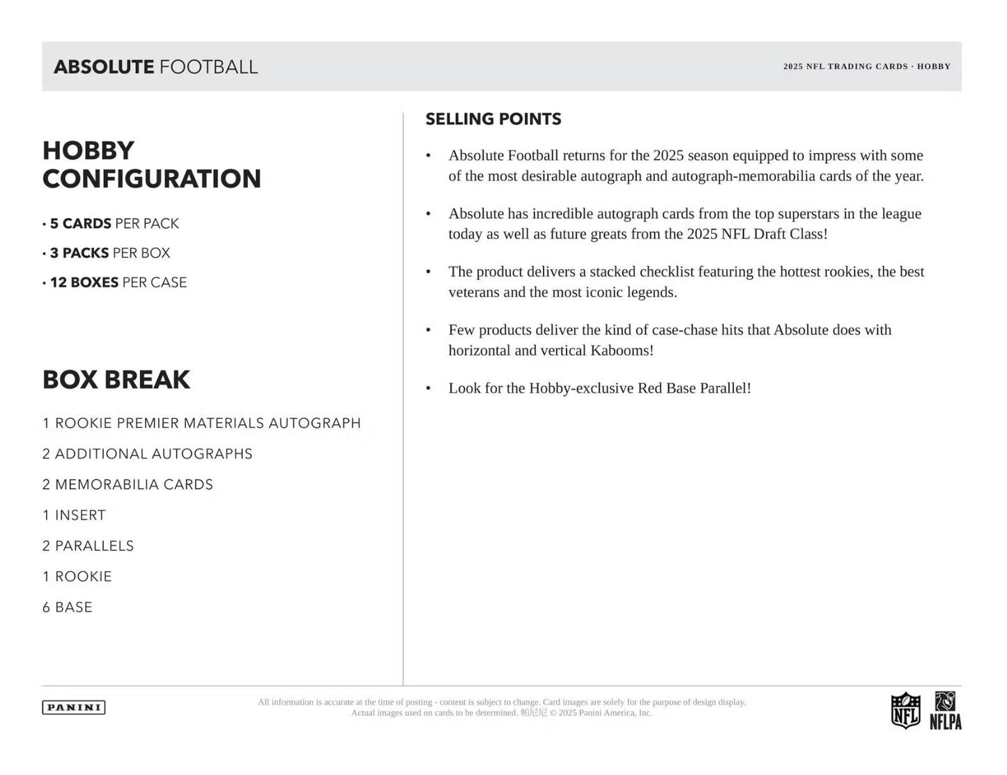 2025 Panini Absolute Football Hobby Box