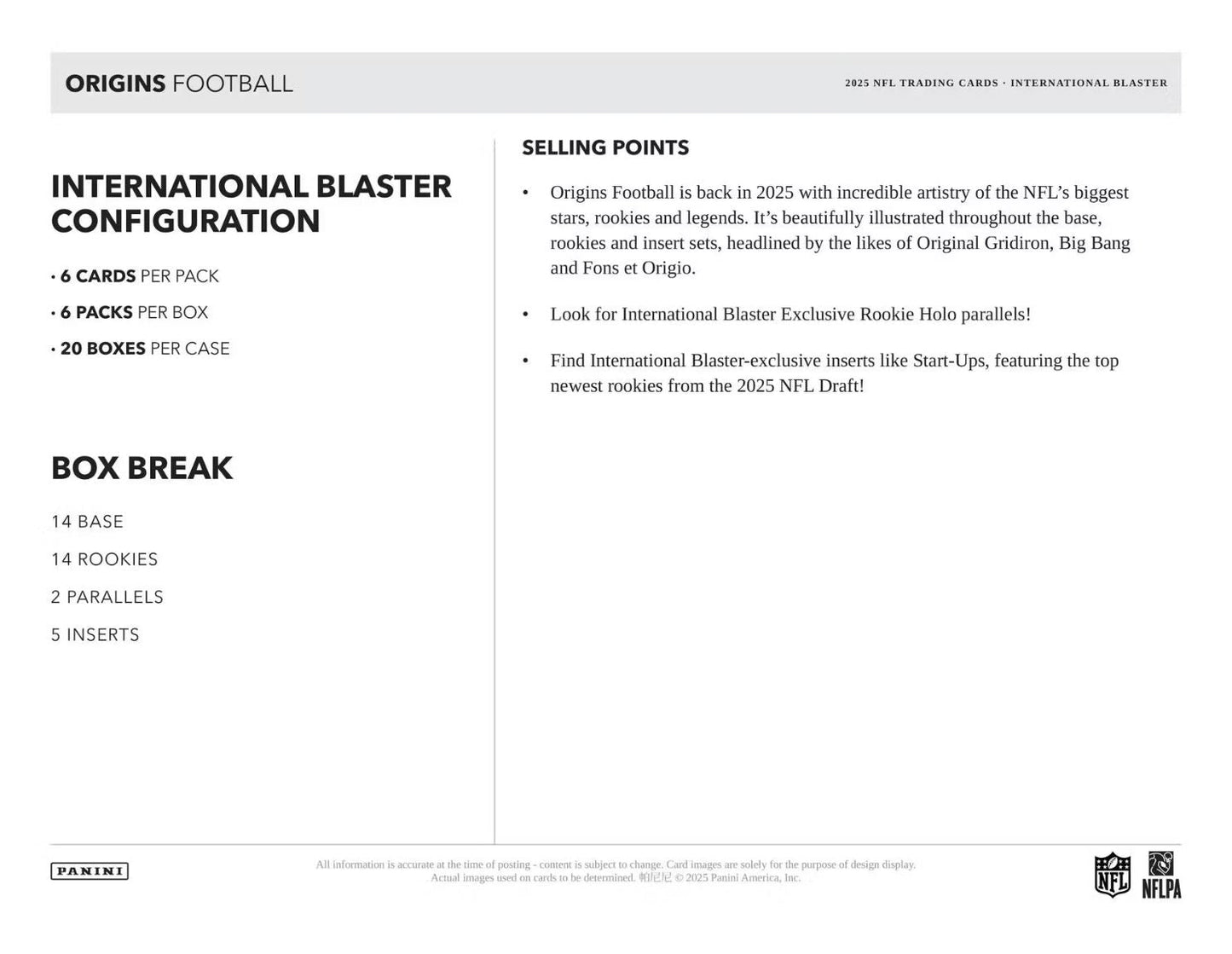 2025 Panini Origins Football International Blaster Box