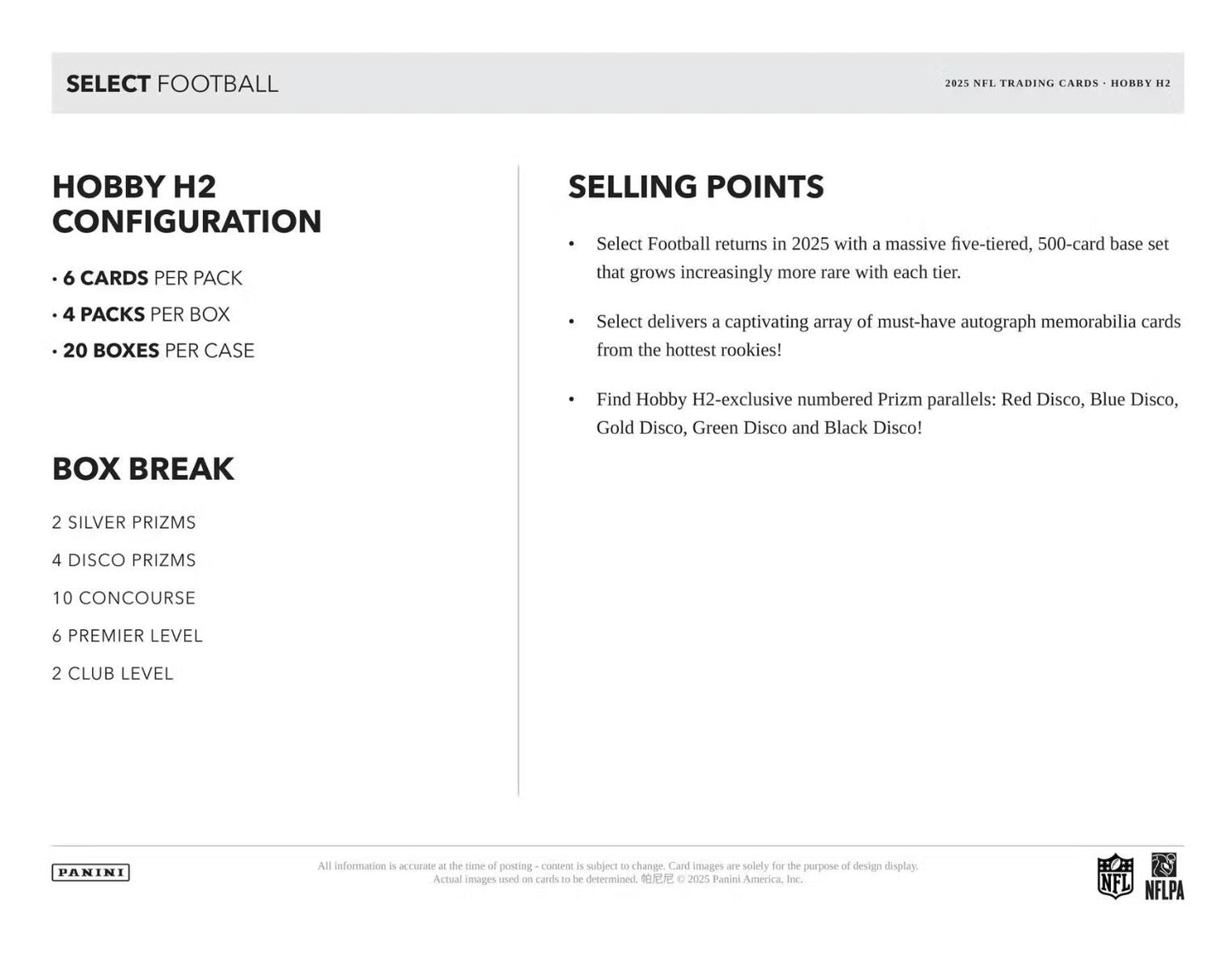 2025 Panini Select Football Hobby H2 Box