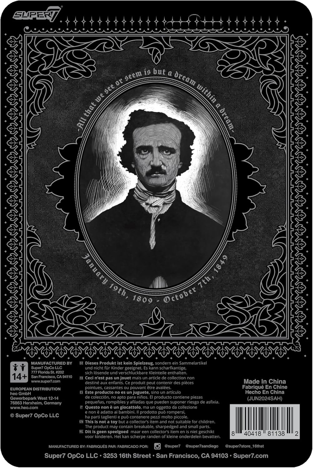Super7 Edgar Allan Poe (Grayscale) Collectible Action Figure