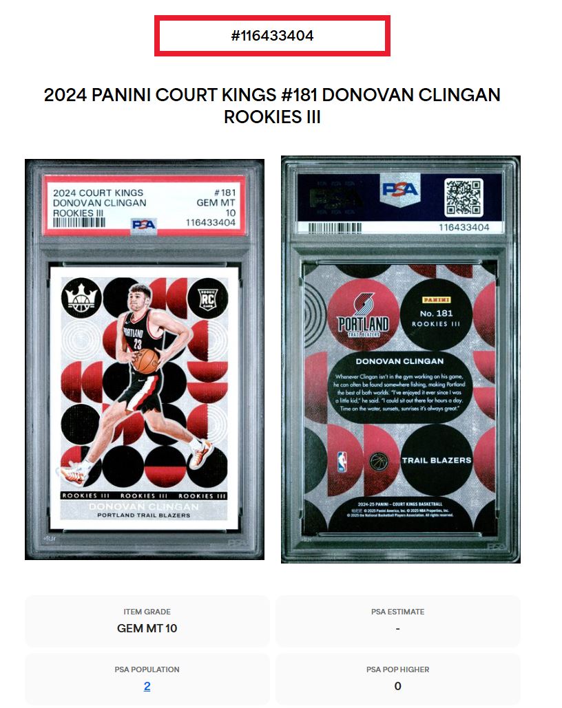 2024-25 Court Kings Donovan Clingan Rookies III PSA 10