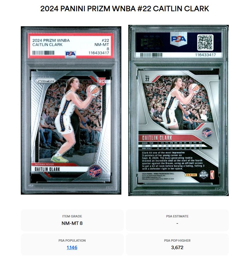 2024 Prizm WNBA-Caitlin Clark #22 PSA 8